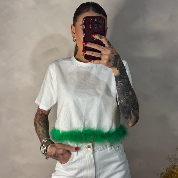 Top manga corta plumas verdes